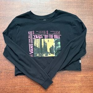 Vans Black and Pink Graphic Cropped Long Sleeve Tee